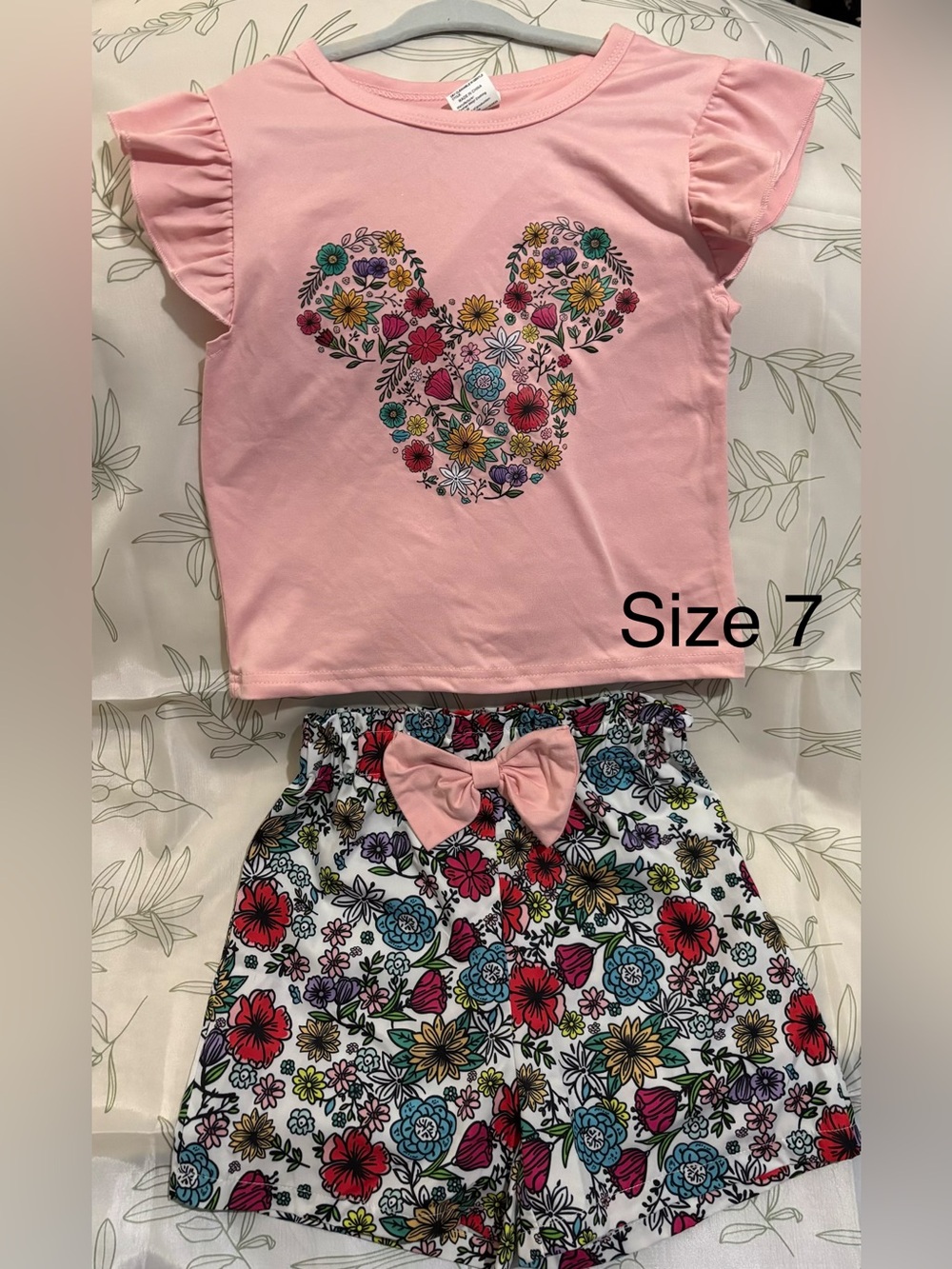 Pink Floral Heart Tee & Floral Bow Shorts Set